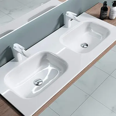 Produktbild von doporro Einbauwaschbecken Mineralguss Waschbecken BxTxH: 120x48x14cm in Weiß Gussmarmor mit großer Ablagefläche colossum04
