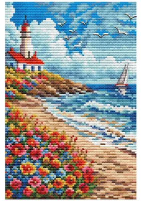 Zdjęcie produktu dla Zestaw do haftu krzyżykowego CDA „Blooming Shore”, 14,5 x 22 cm