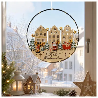 Produktbild von LED-Hängedekoration mit Weihnachtsmann und Rentier