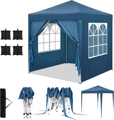 Produktbild von WOLTU Pavillon faltbar 2x2m mit 4 Seitenteilen und 4 Sandsäcke, UPF 50+ UV Schutz, höhenverstellbar : Blau Farbe: Blau