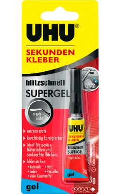 Produktbild von UHU Sekundenkleber blitzschnell Gel, 3g, Gel, RoHS, REACH, CE, Sichtverpackung, 1 Stück(e)