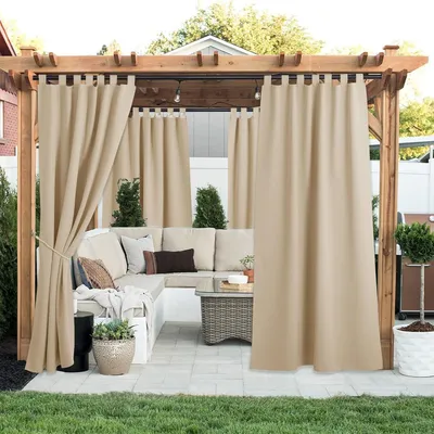 Image de Buitengordijnset - Blanc gris - Buitengordijnen Imperméable - Rideaux d'extérieur - Occultant - Décoration de jardin - 274 x 132 (H x L) par rideau