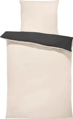 Produktbild von Wende Bettwäsche 135x200 cm natur beige anthrazit Uni Doubleface Microfaser Set