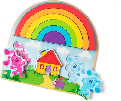 Productafbeelding van Blue's Clues & You! Houten regenboog stapelpuzzel - Educatief spel - Houten spel - Zintuiglijk spel - Cadeau voor jongen of meisje