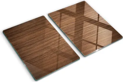 Produktbild von Tulup Glas Herdabdeckplatte - 2x40x52 cm - Glaskeramikkochfeld-Abdeckung Spritzschutz Glasabdeckplatte Kochplattenabdeckung und Schneidebrett - Zweiteilig - Sonstige - Holz - Braun