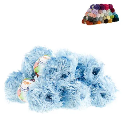 5 x 100g Strickgarn Yumos Fransenstrickgarn hellblau