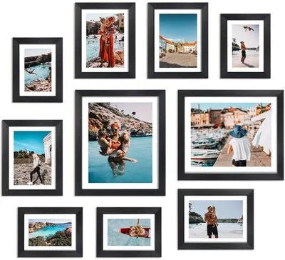 Produktbild von Famanu Set von 10 schwarzen Bilderrahmen mit Passepartout - für verschiedene Fotoformate