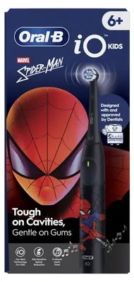 Immagine prodotto di Oral-B iO Kids Spazzolino Elettrico Rotante Marvel Spiderman per Bambini 6+ Anni, 3 Modalità, Timer 2 min, IP67, Blu