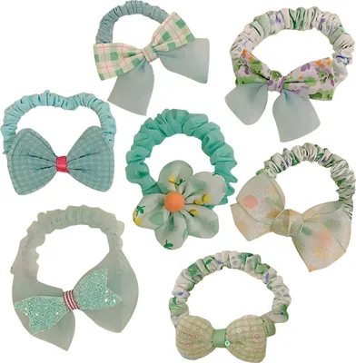 Immagine prodotto di set di 7 lacci per capelli da principessa con fiocchi in tessuto - simpatici e colorati