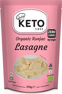 Zdjęcie produktu dla MAKARON KETO (KONJAC TYPU NOODLE LASAGNE) BEZGLUTENOWY270 g - KETO CHEF (BETTER THAN FOODS)
