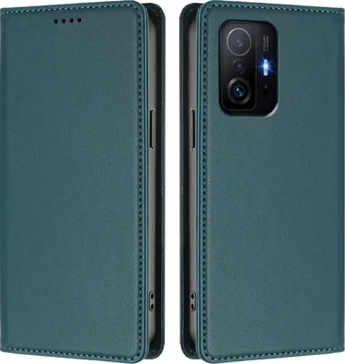 Produktbild von Handyhülle für Xiaomi 11T /Xiaomi 11T Pro, Kunstleder Klapphülle Stoßfeste Magnetische Hülle mit Ständer Grün