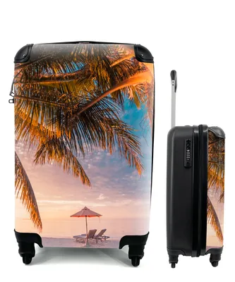 Produktbild von MuchoWow® Koffer Handgepäck Trolley Rollkoffer Kleine Reisekoffer mit 4 Rollen - Strand - Palme - Meer - Cabin Size < 55x40x23 cm & 55x40x20 cm - Fotokoffer - Kabinenkoffer - Boardgepäck - Reise-Box - Reisekoffer - Reisegepäck - Koffer mit Bild - Trolley für Kinder