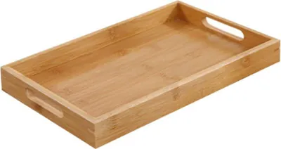 Produktbild von Rechteckiges Serviertablett aus Bambus mit Griffen, 30 x 20 x 4 cm