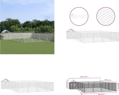 Immagine prodotto di vidaXL Cuccia per cani da esterno con tetto argento 10x8x2,5 m in acciaio zincato - Cuccia per cani da esterno - Cuccia per cani da esterno - Cuccia per cani - Gabbia per cani