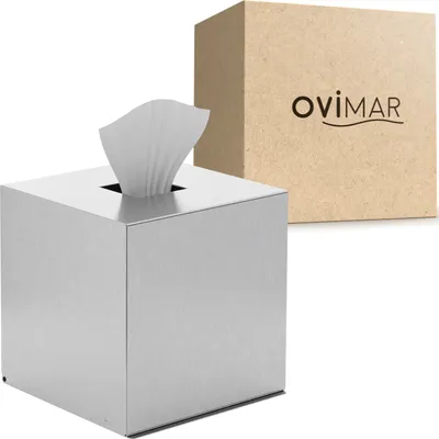 Produktbild von ovimar quadratische Kosmetiktücher Box Svitringen | Edelstahl | silber | Perfekter Taschentuch-, Papierhandtuch- oder Kosmetiktuchspender | in Würfelform für Bad, Küche oder Esstisch