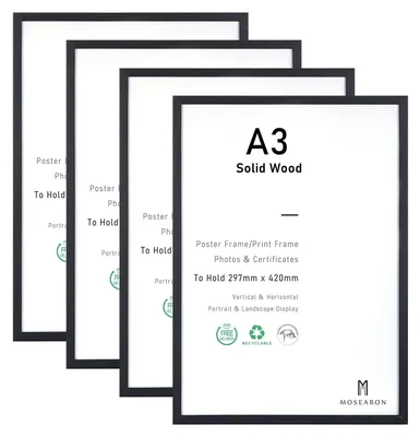 Image de Cadres photo A3 en bois noir avec protection en plexiglas (lot de 4)