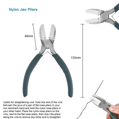 Obrázek produktu pro Kleště na bižuterii - kleště s nylonovými čelistmi - nerezová ocel - dlouhé, kulaté, špičaté kleště - 15 cm - pro výrobu bižuterie a práci s drátem - s nylonovými čelistmi