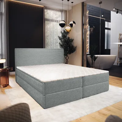 Produktbild von Masseno Boxspringbett PELLIO 160x200 cm Komplett-Set mit Bonell Matratze und Topper, Polsterbett mit Bettkästen -Hellgrau, POSO 55