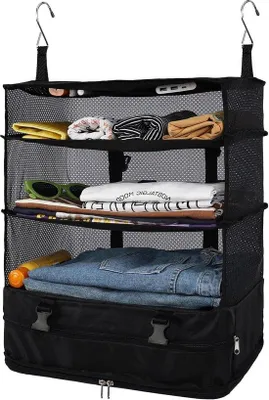 Immagine prodotto di borsa organizzatrice per guardaroba a 3 ripiani - Pieghevole e lavabile - Appendibile - Tessuto Oxford - 2 ganci - Nero XL