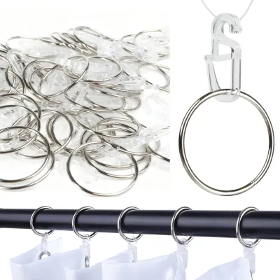 Produktbild von 50 Gardinenringe mit Haken – Metall mit Kunststoffhaken – 32 mm Innendurchmesser – Für Fenster, Türen, Duschvorhänge und Gardinenstangen – Silber