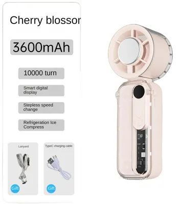 Image de Ventilateur de poche, 3 fonctions en 1, 5 vitesses, rose, batterie 3600 mA