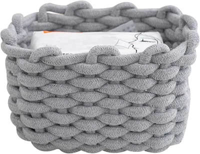 Zdjęcie produktu dla Koszyk do przechowywania, wykonany z plecionej bawełny, kwadratowy, wymiary 20 x 15 x 12 cm, do kuchni