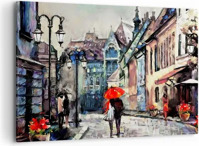 Produktbild von Bild auf Leinwand - Leinwandbild - Stadt Straße Haus - 120x80cm - Wand Bild - Wanddeko - Wandbilder - Leinwanddruck - Bilder - Kunstdruck - Wanddekoration - Leinwand bilder - Wandkunst - AA120x80-3940