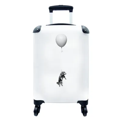 Produktbild von MuchoWow® Koffer Handgepäck Trolley Rollkoffer Kleine Reisekoffer mit 4 Rollen - Dackel auf einem Luftballon - schwarz und weiß - Cabin Size < 55x40x23 cm & 55x40x20 cm - Fotokoffer - Kabinenkoffer - Boardgepäck - Reise-Box - Reisekoffer - Reisegepäck - Koffer mit Bild - Trolley für Kinder