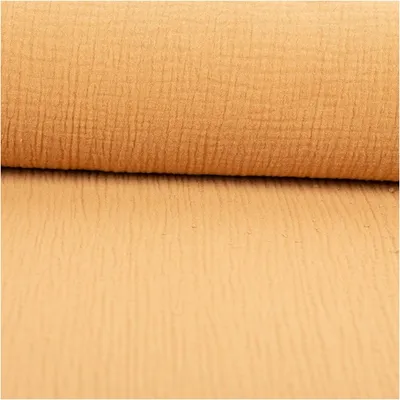 Produktbild von Musselin Stoff  Baumwollstoff Double Gauze uni Kamel-Braun 130 cm