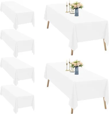 Produktbild von Grosses weißes Polyester-Tischtuch, 153 x 320 cm, wasserfest, waschbar, großes Tischtuch für Party, Hochzeit, Buffet, Camping
