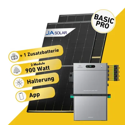 Produktbild von Balkonstrom Balkonkraftwerk 900W Solaranlage mit Speicher |1xZusatzspeicher | Blechdachhalterung| 2xSolarmodul | Zendure SolarFlow 2400 Pro