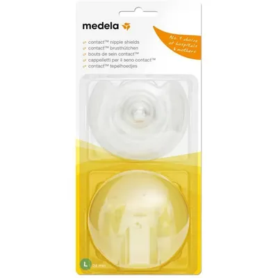 A product package containing Medela contact nipple shields.