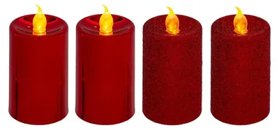 Produktbild von 4er-Set LED-Kerzen Glitzer Gold Rot aus Kunststoff 3,8x3,8x7,5 cm inkl. Batterien