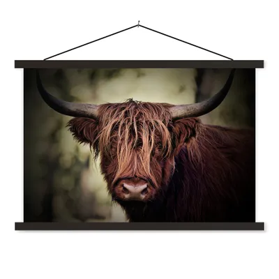 Produktbild von MuchoWow® Textilposter Schottischer Hochländer - Licht - Porträt - Natur 60x40 cm mit schwarzem Rahmen - Hölzernes