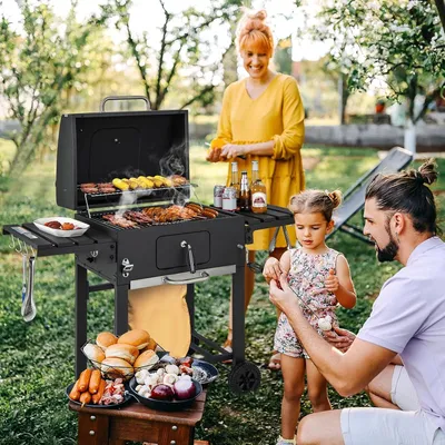 Immagine prodotto di Barbecue a carbone - Griglia per barbecue - Set per barbecue - Barbecue da esterno - Barbecue da giardino - 2 tavolini pieghevoli