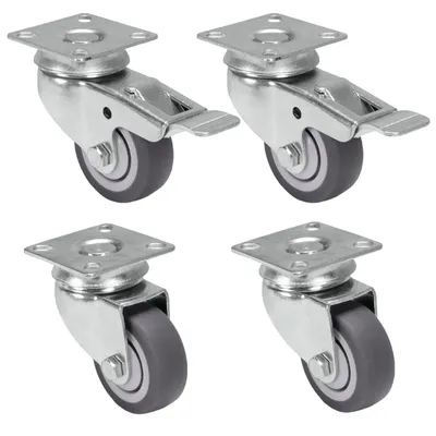 Produktbild von PRIOstahl Transportrollen 50mm Graue Rollen 2 Lenkrollen + 2 Bremsrollen