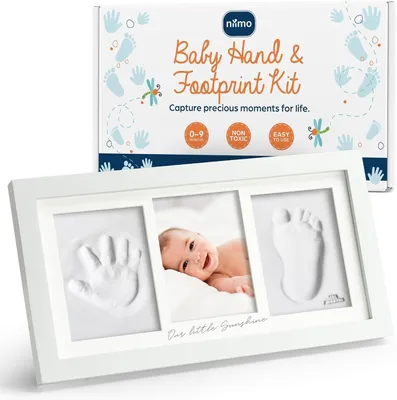 Produktbild von Baby Handabdruck und Fußabdruck Set, 3D Abdruckset mit Bilderrahmen, Ton, 0-9 Monate, für Geschenk