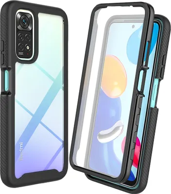 Immagine prodotto di Custodia per Xiaomi Redmi Note 11 / Note 11S, paraurti con protezione dello schermo integrata a 360° custodia protettiva per tutto il corpo nero