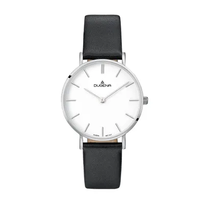 Obrázok produktu pre Dámske náramkové hodinky DUGENA 4460744, quartz, biely ciferník, puzdro z nehrdzavejúcej ocele, zafírové sklíčko, kožený remienok, spona na kolíky, 3 tyče