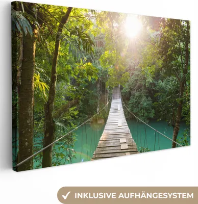 Produktbild von MuchoWow® - Leinwandbilder - Dschungel - Wasser - Brücke - Natur - Pflanzen, Wandbild, Wanddeko Bilder Wohnzimmer, 120x80 cm