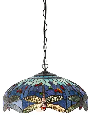 Obrázek produktu pro Závěsné svítidlo DRAGONFLY BLUE s motivem vážek, vícebarevné, 3xE27x40W, sklo, rozměry: 138x41x41 cm, IP20, Tiffany