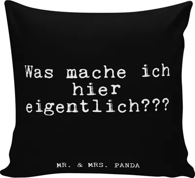Produktbild von Mr. & Mrs. Panda kuschelkissen 40x40 Was mache ich hier... - Schwarz - Geschenk, Kopfkissen, Lustige Sprüche, Deko Kissen, Kuschel, Beruf Arbeit Büro Lustig, Sofa