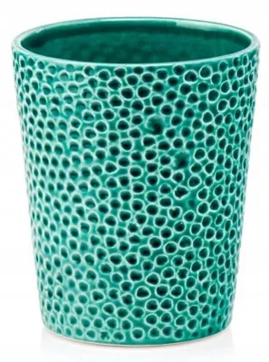 Immagine prodotto di Vaso da fiori rotondo in Vetroceramica, coprivaso, turchese, smaltato con effetto goffrato, 13 cm di diametro, 15 cm di altezza, senza foro
