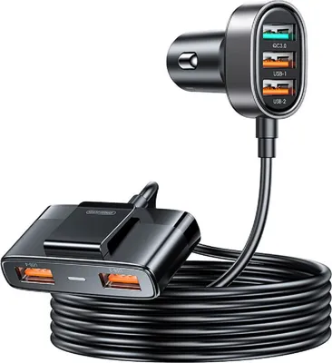 Zdjęcie produktu dla Joyroom szybka ładowarka samochodowa z przedłużaczem 45W 5xUSB-A czarna (JR-CL03 Pro)