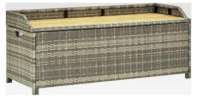 Produktbild von Rattanbank mit Stauraum, Truhenbank und Kissenbox für den Garten, Grau 120 x 50 x 50 cm