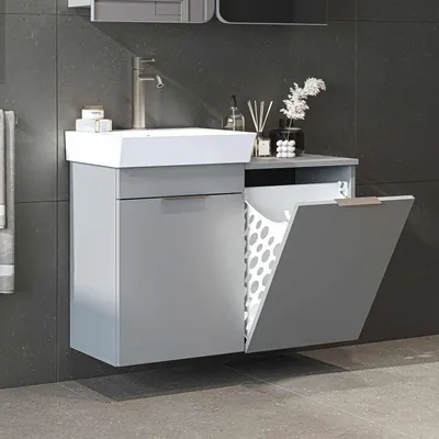 Image de Skye Decor, meuble de salle de bain de haute qualité avec vasque intégrée, 100% mélaminé, couleur gris clair, 92,2 cm