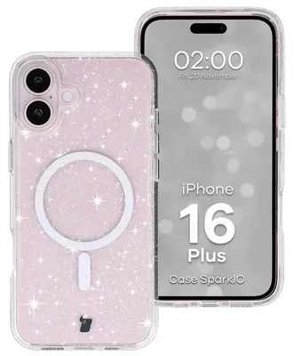 Produktbild von Glitzer Hülle mit Magnetring für iPhone 16 Plus, Bizon Case SparklO, Transparent mit Glitzer