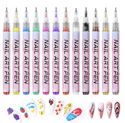 Produktbild von Inovra – Nageldesign-Stiftset, 12 Farben, 0,5 mm, professioneller 3D-Stift für Nageldesign, Lackstifte für Nägel, schnell trocknend, wasserfest und langlebig, Nagelkunst, DIY-Nageldesign, Graffiti