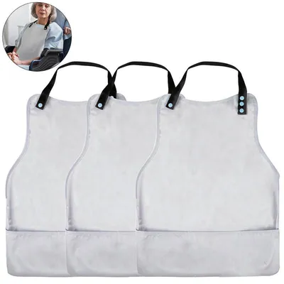 Produktbild von 3er Set Erwachsenen Lätzchen – Wasserdicht & Waschbar mit Krümelfänger, Verstellbare Essschürze für Senioren, Männer & Frauen