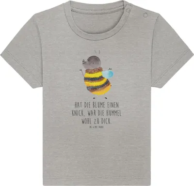 Produktbild von Mr. & Mrs. Panda Babyshirt Hummel flauschig 24. - 36. Monat - Heather Grey - Geschenk, Kleinkind T-Shirt, Natur, Baby  Shirt, Öko, Organic, Blume, Lustige Sprüche